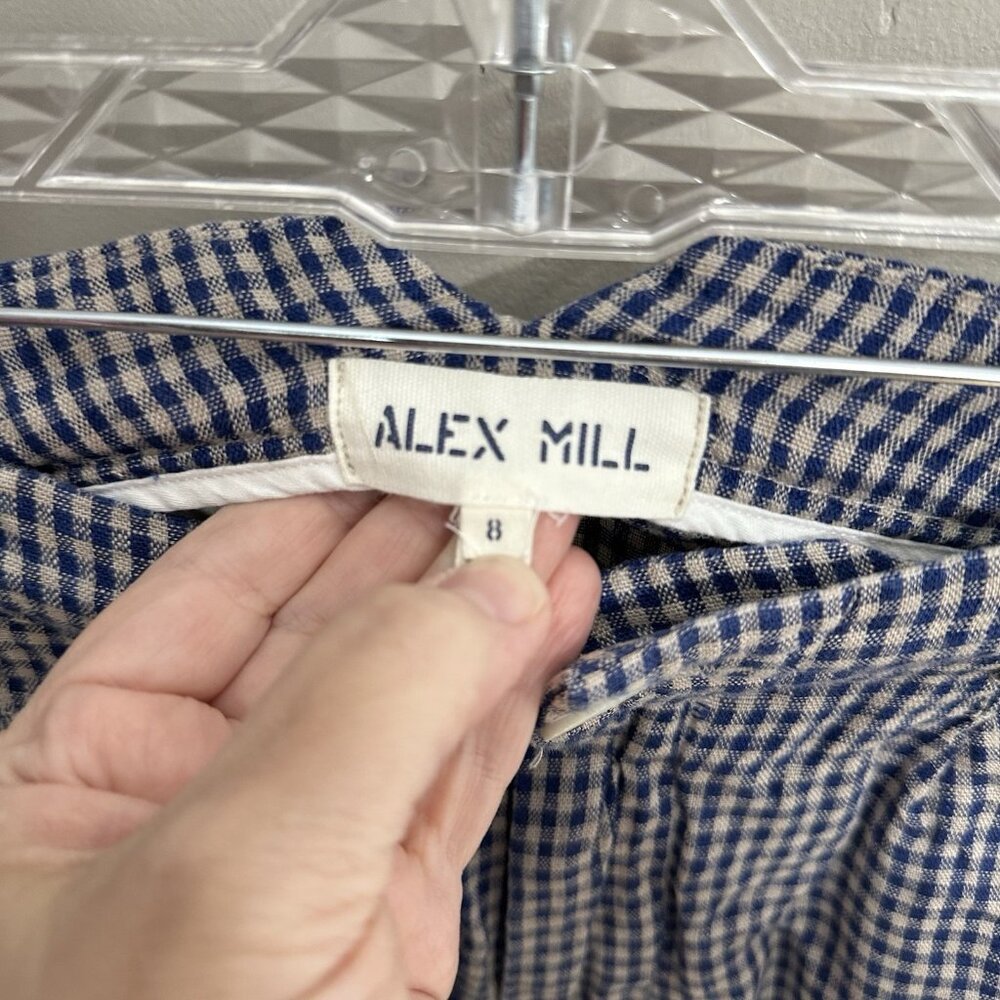ALEX MILL shorts high waist 100% linen check gingham mom pockets blue gray 8 - Picture 5 of 6